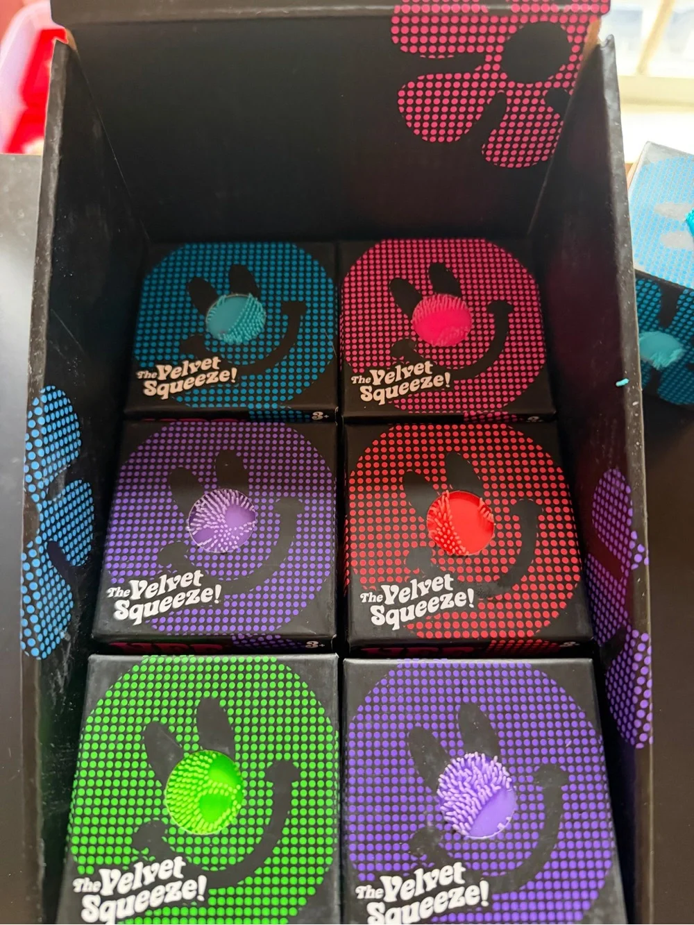 New 12 Schylling NeeDoh Fuzz Ball Flower Power Display Box Green Orange Blue Lot